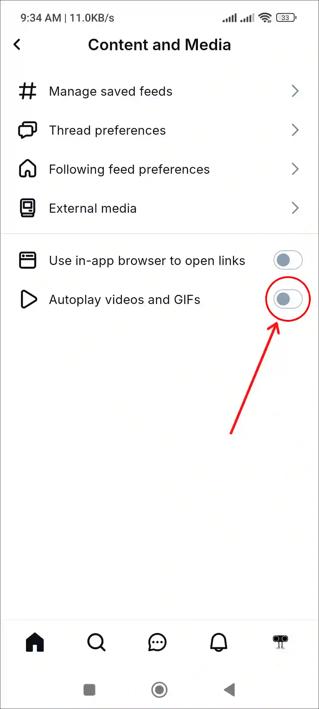 turn off bluesky app autoplay videos and gifs