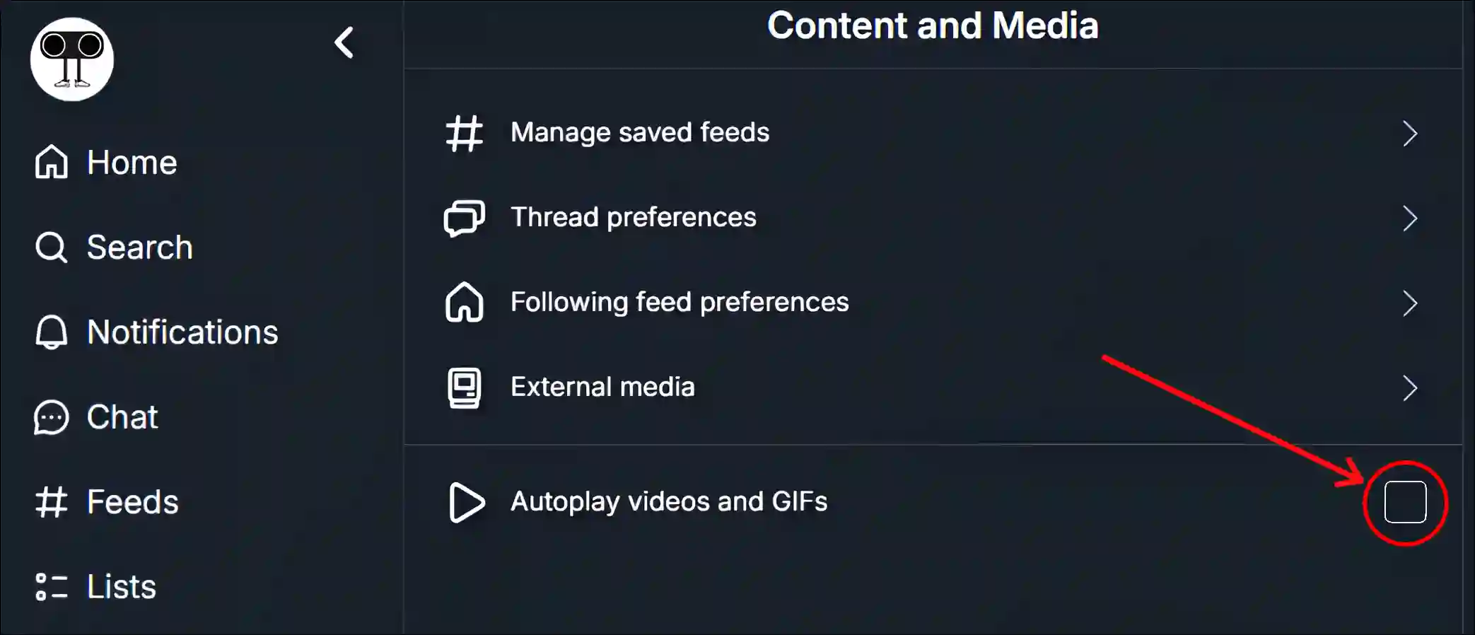 turn off bluesky autoplay videos and gifs