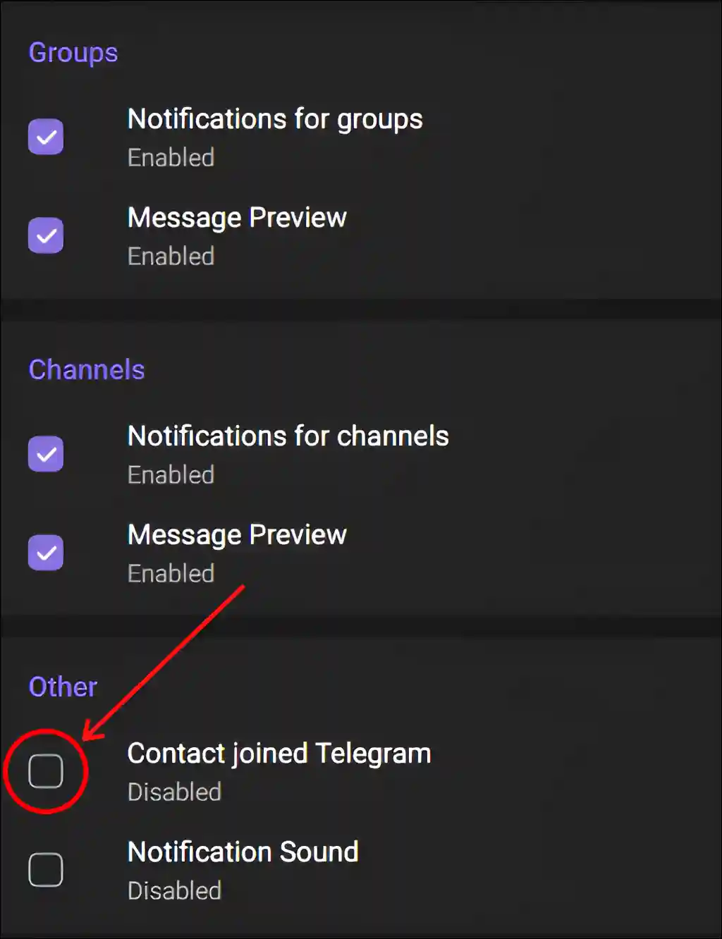 turn off contact joined telegram desktop notification