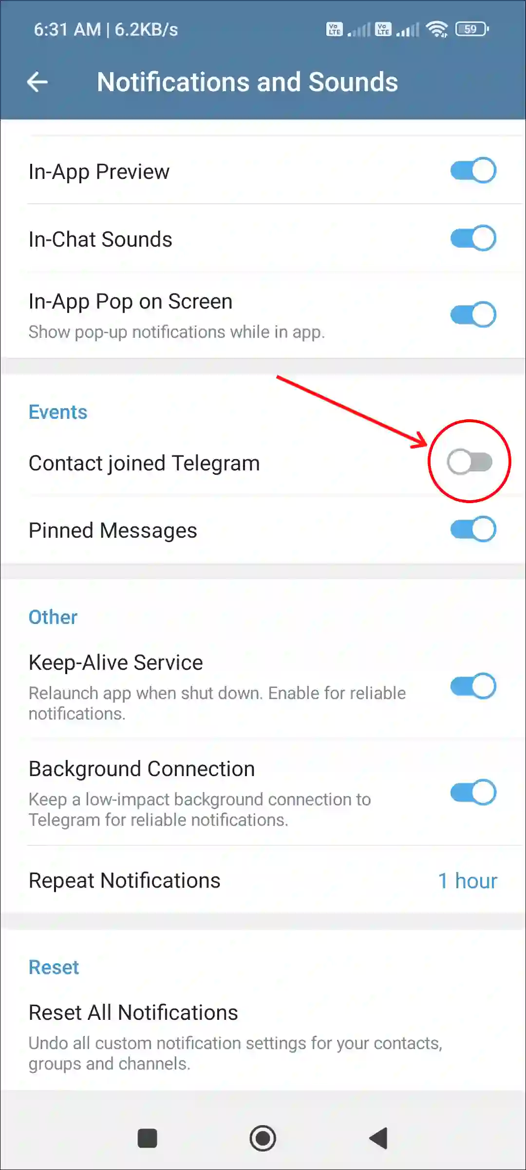 turn off contact joined telegram notification