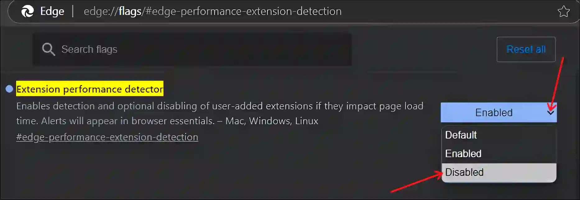 turn off extension performance detector edge