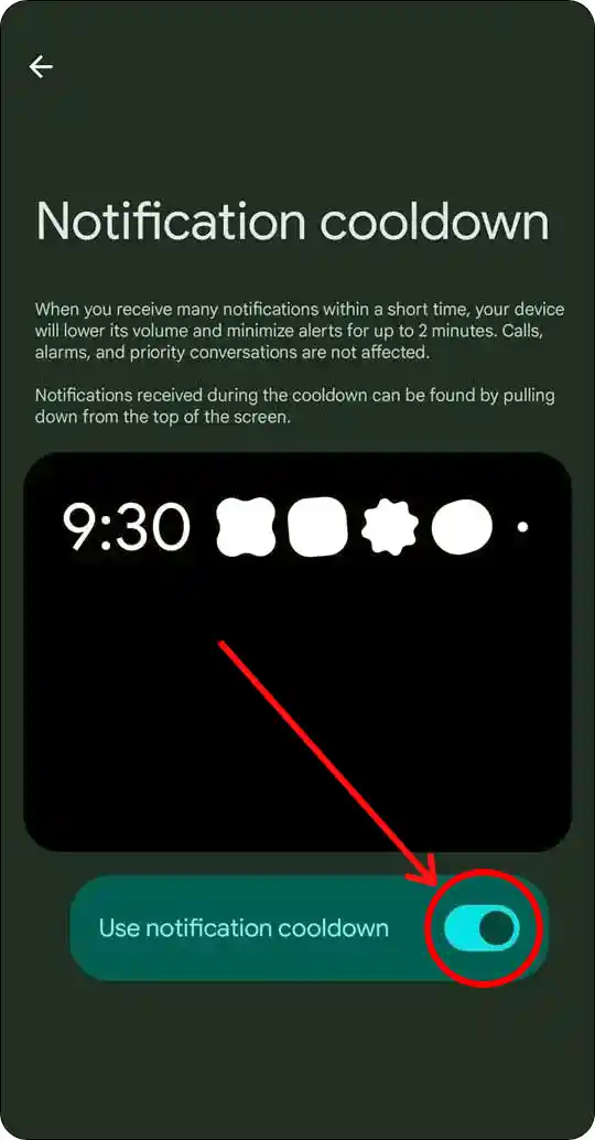 turn on android 16 notification cooldown