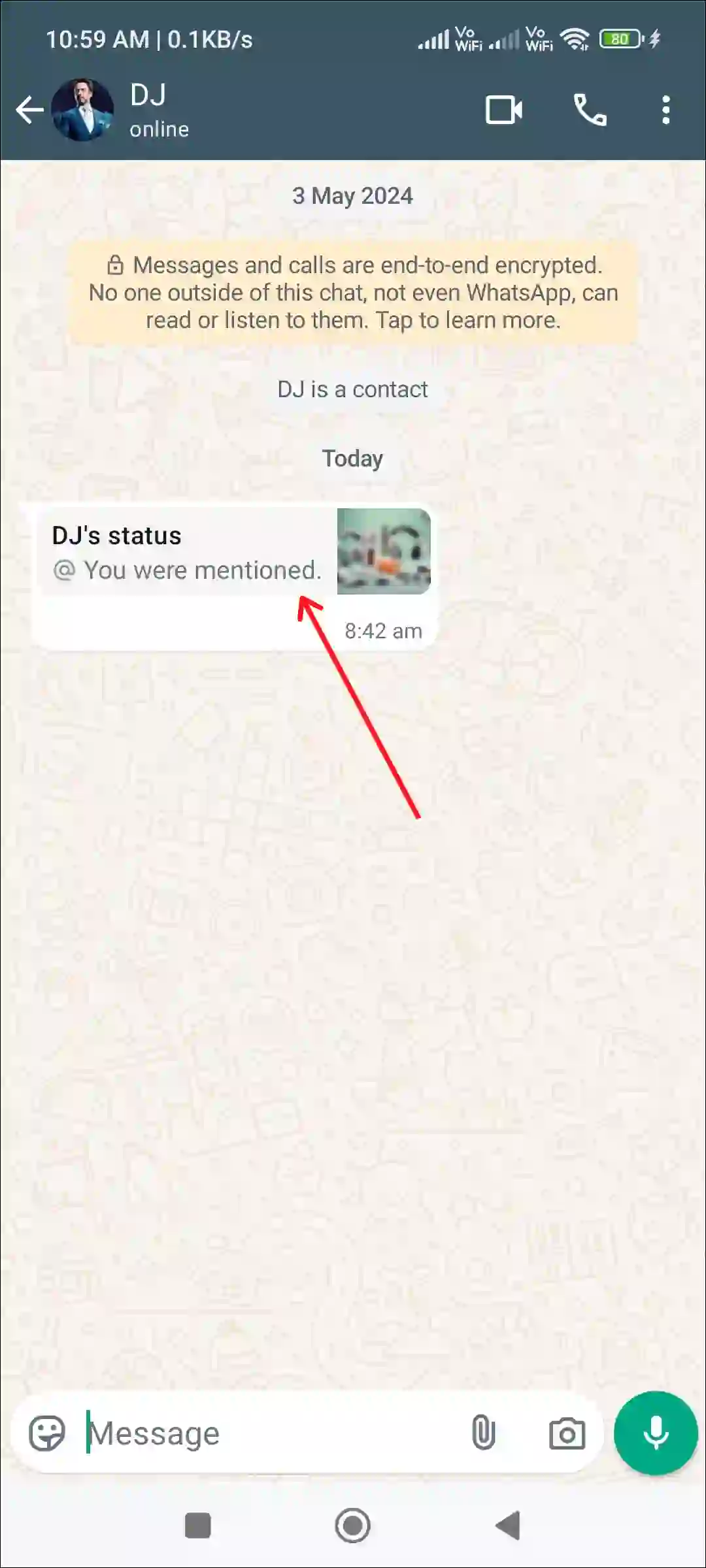 whatsapp chat status you were mentioned