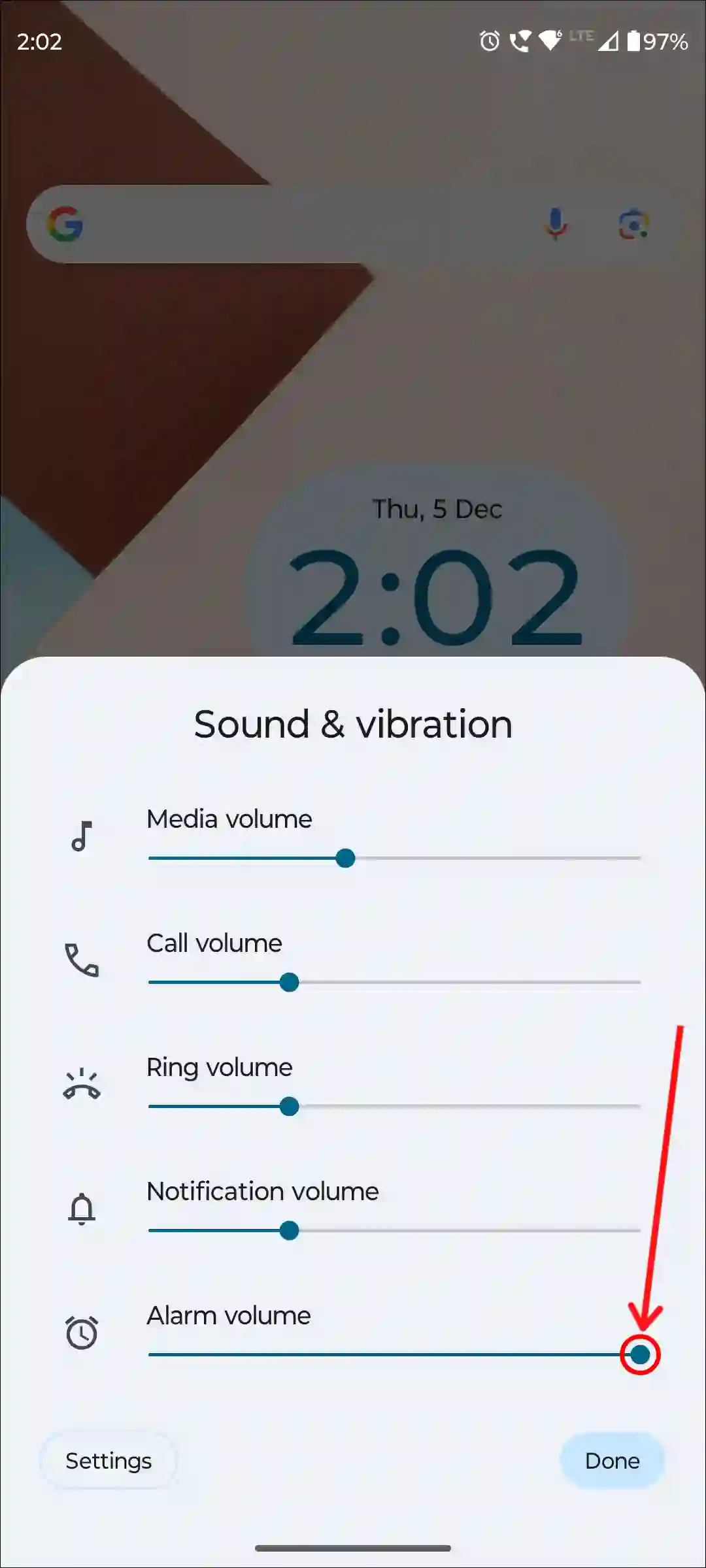 android change alarm volume