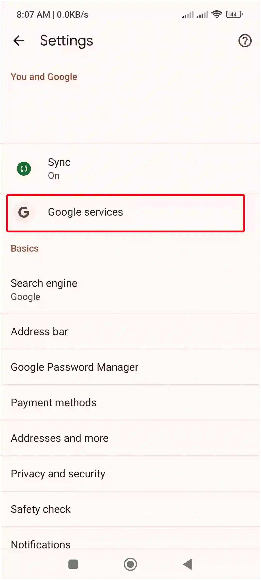 android chrome google services