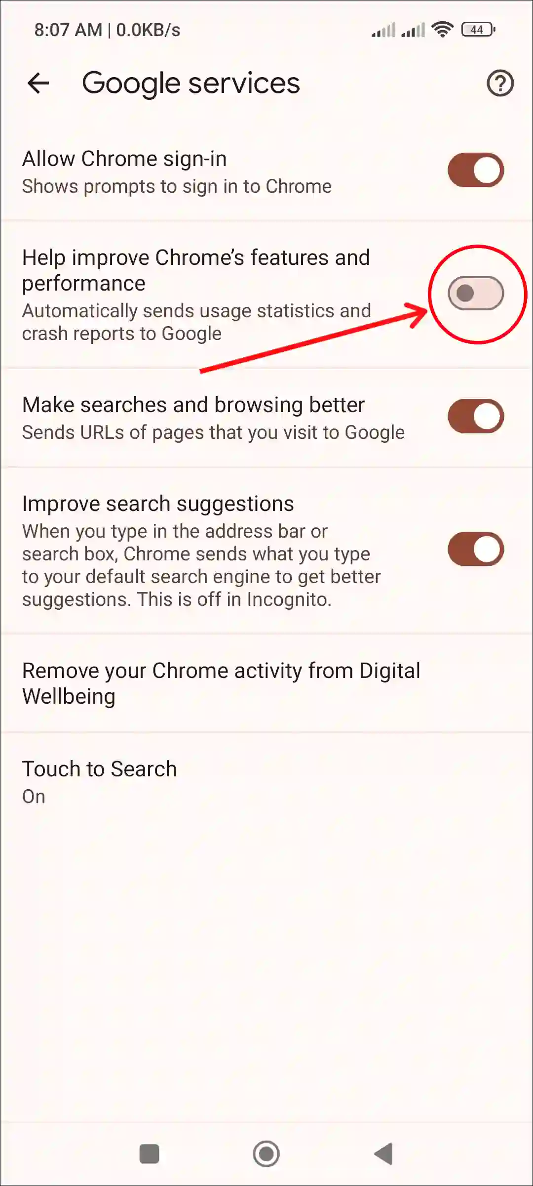 android disable chrome from sending crash reports