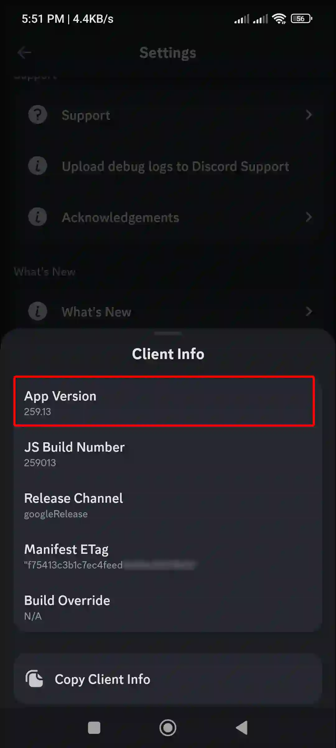 Check Current Discord Version on Android