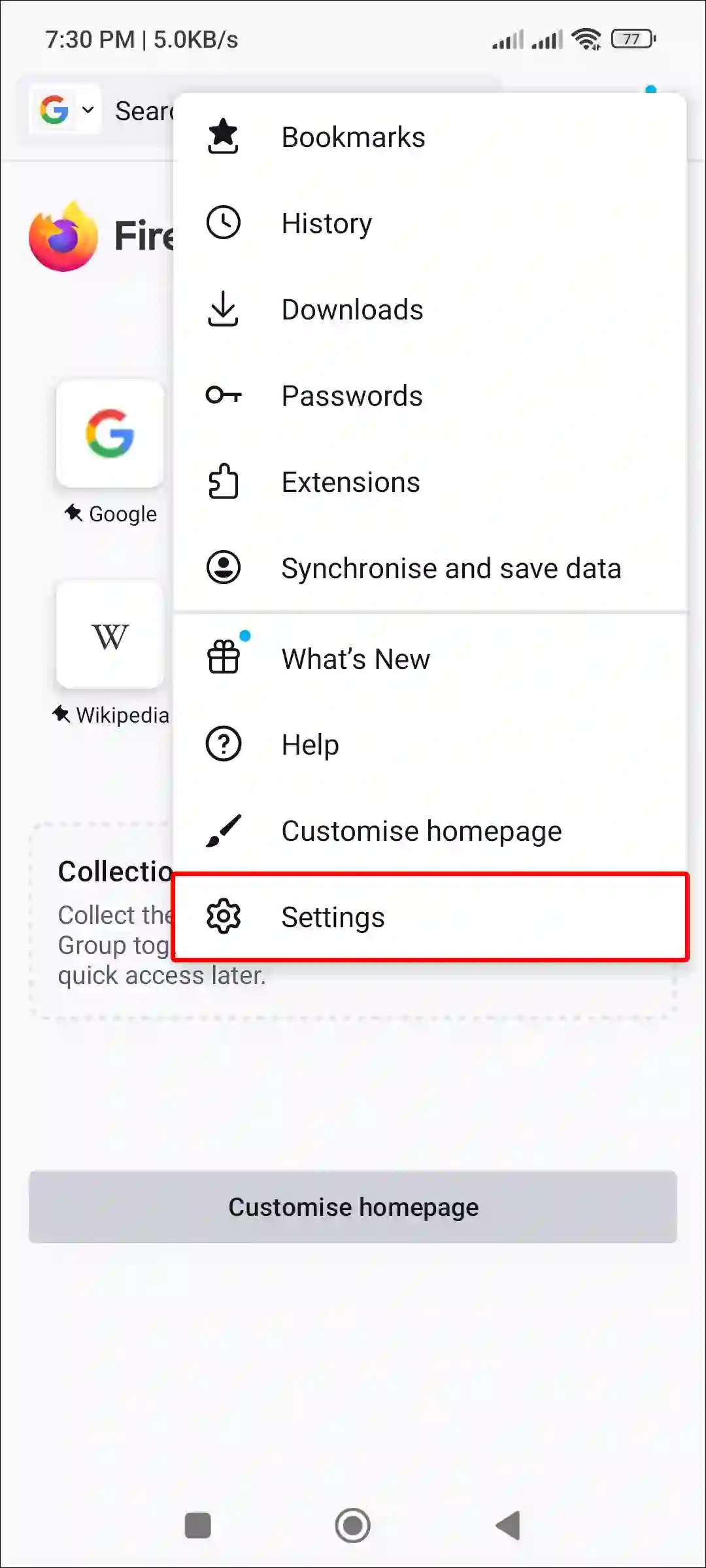 android firefox settings