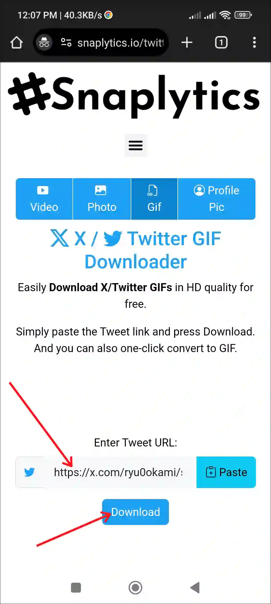 android snaplytics x twitter gif downloader