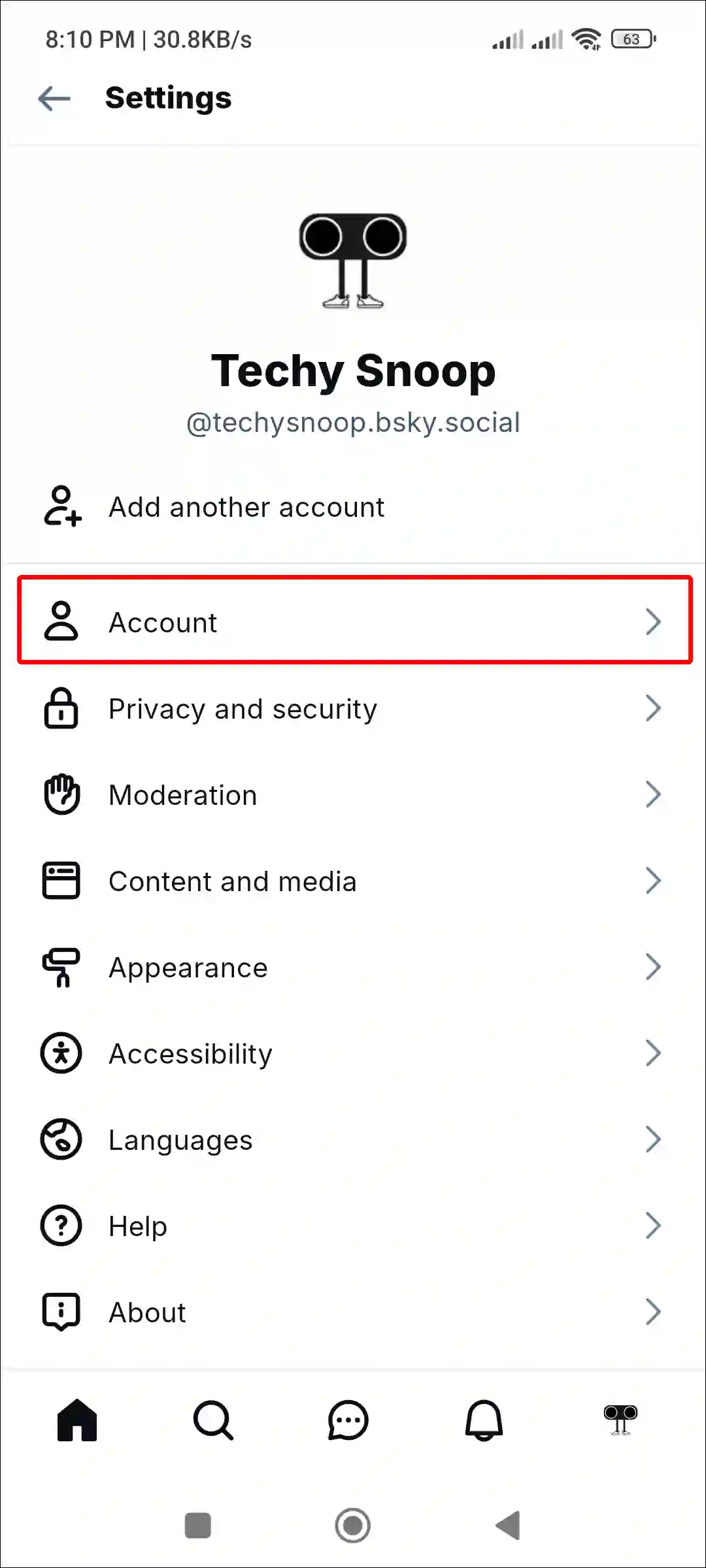 bluesky account settings