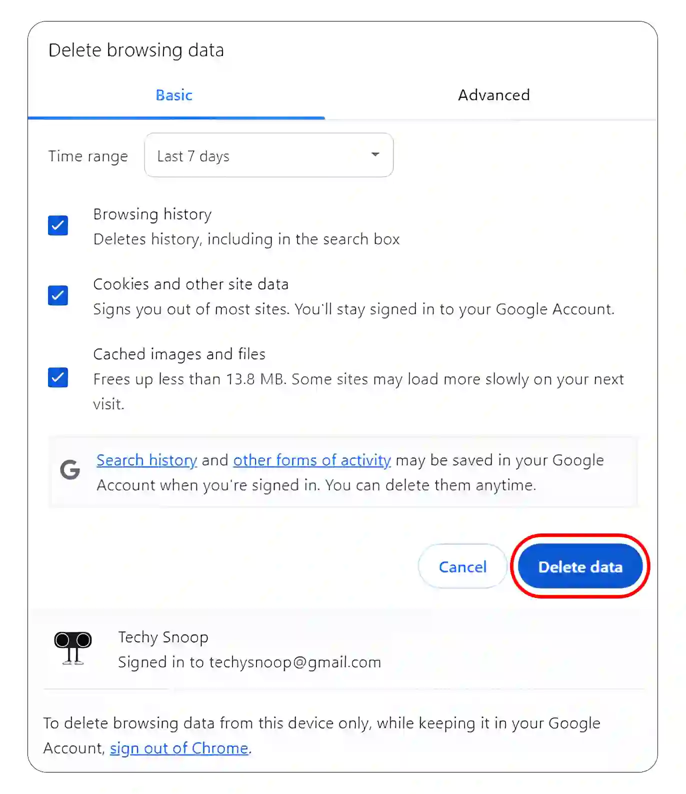 chrome cache and cookies data clear