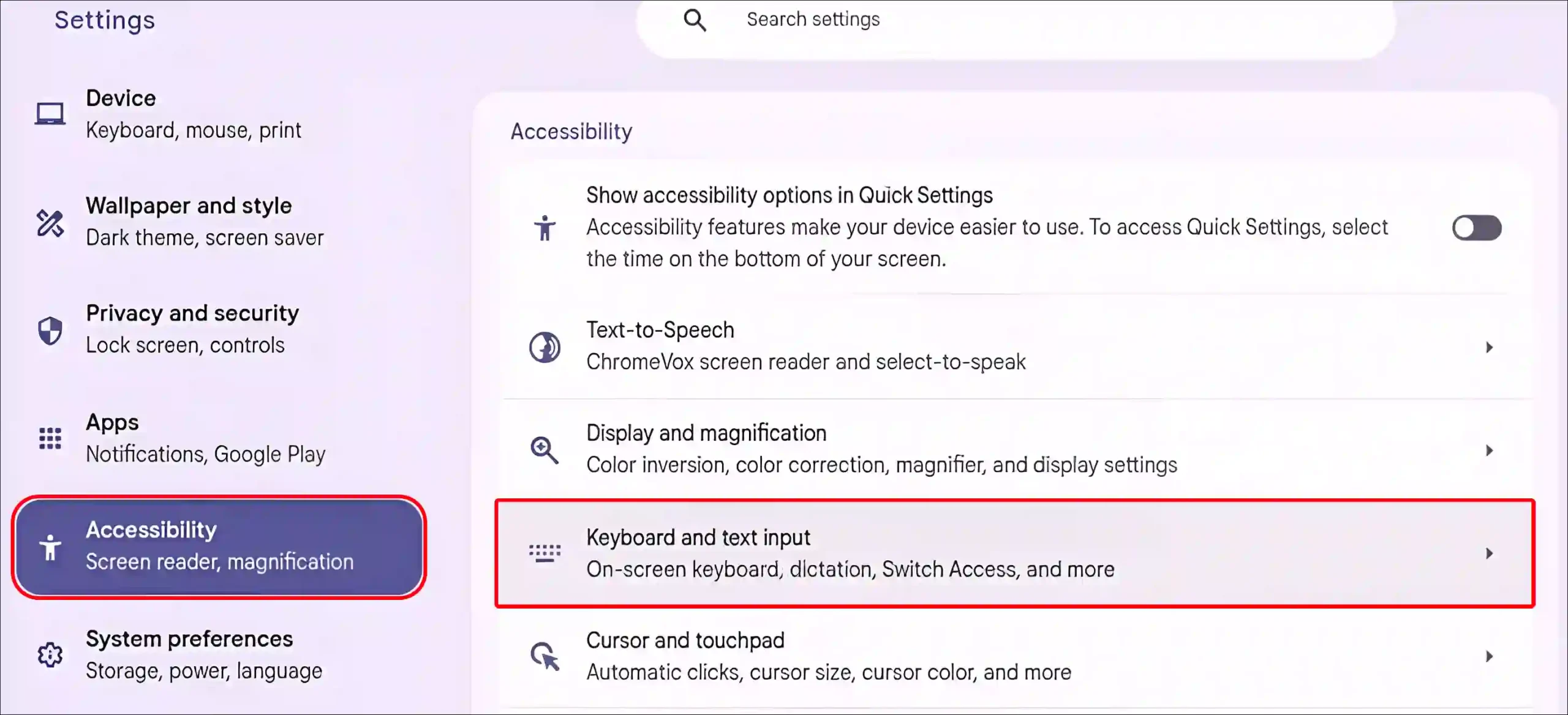 chromebook keyboard and text input