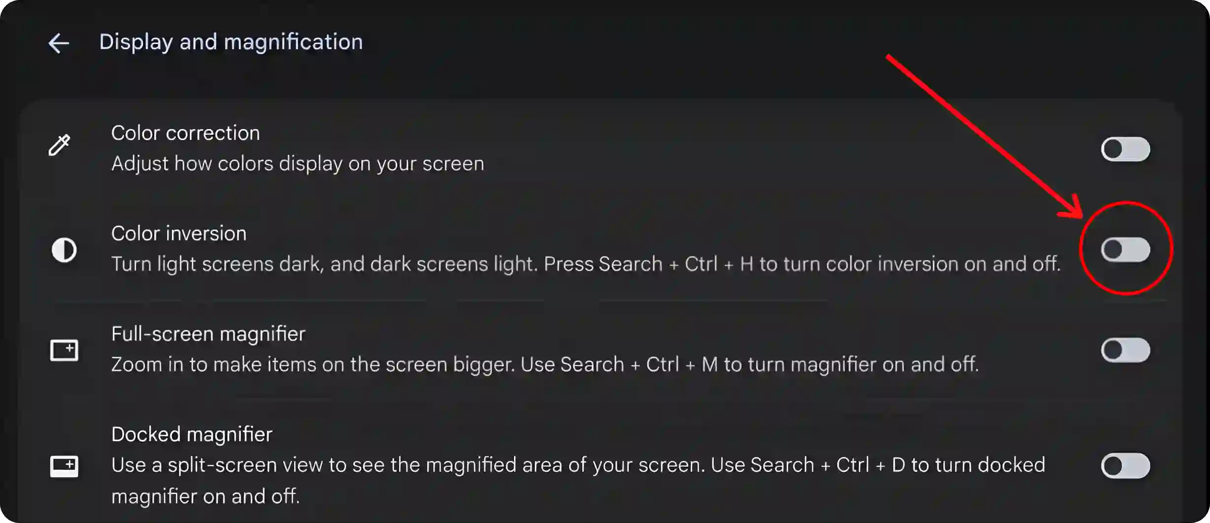 disable color inversion on chromebook