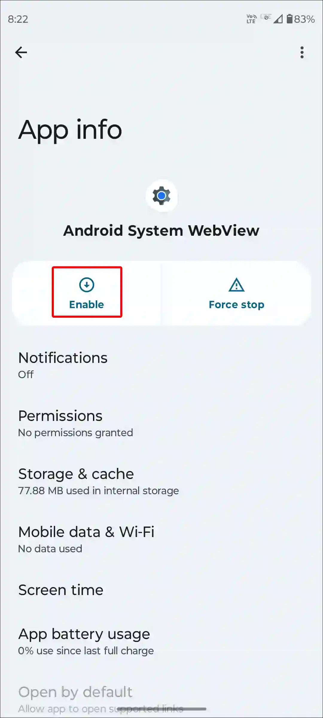 enable android system webview settings