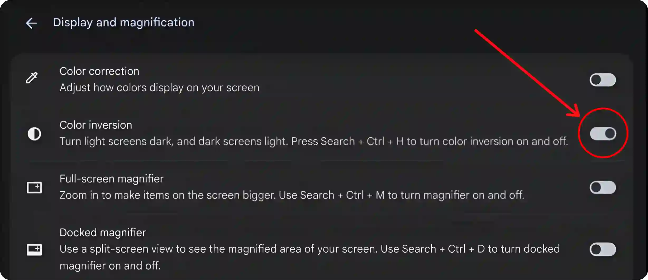 enable color inversion on chromebook