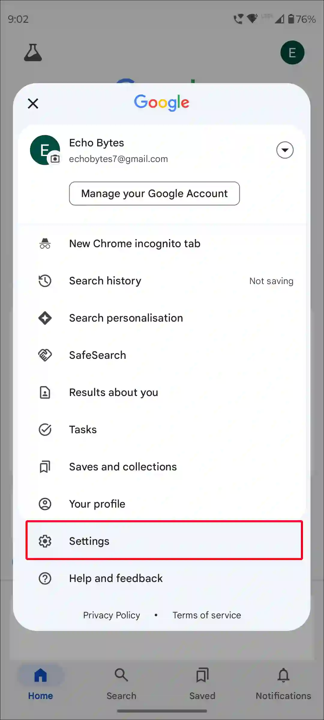 google app settings