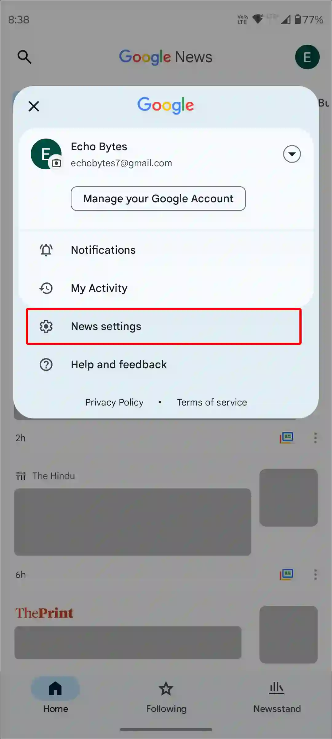 google news settings