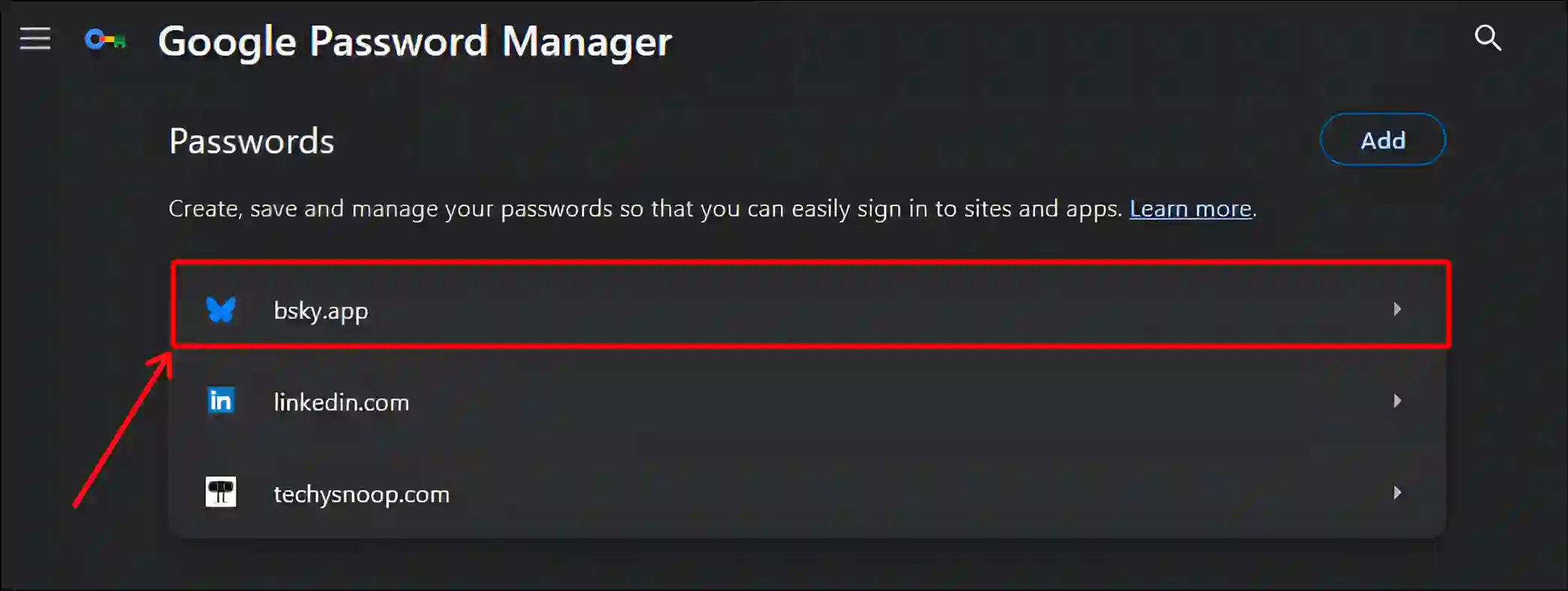 google password manager bluesky website