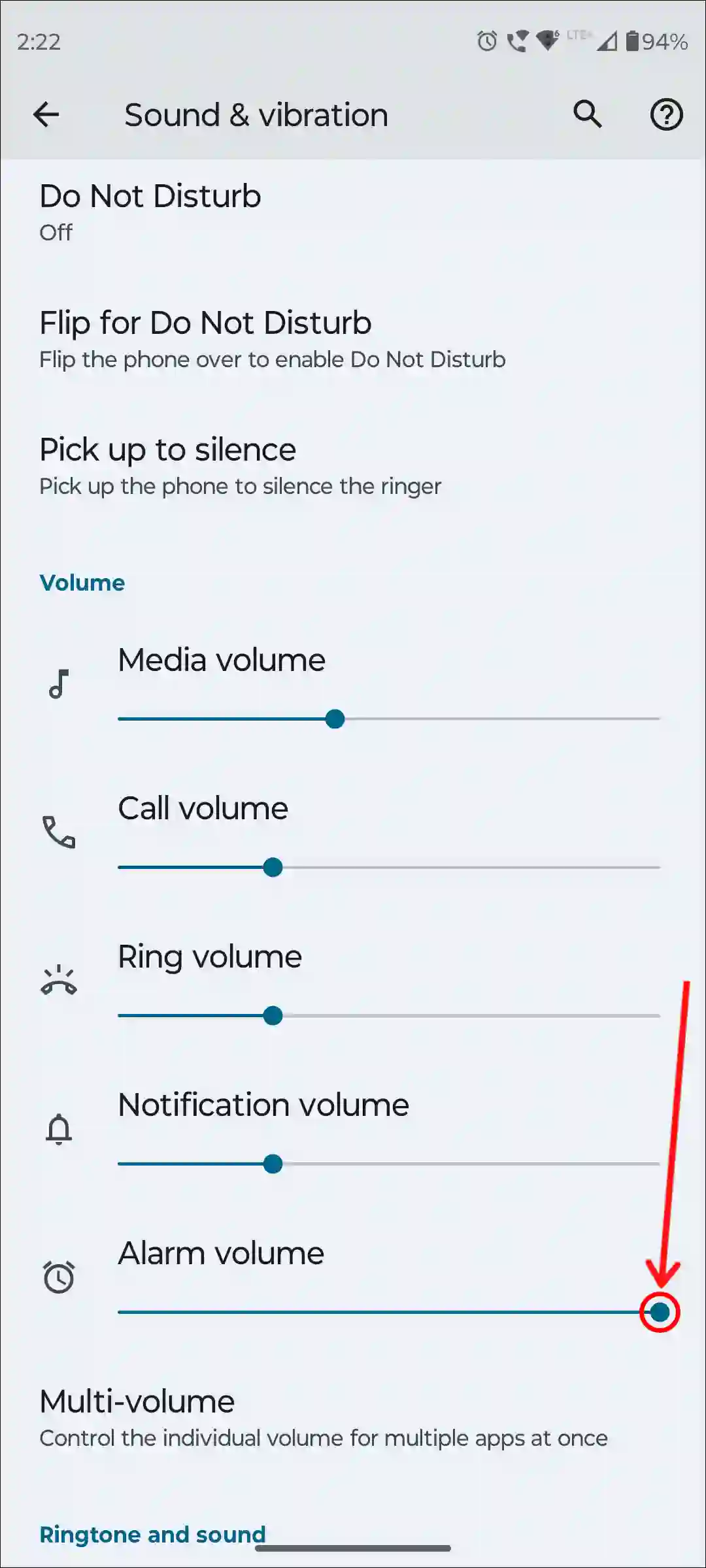 increase alarm volume android settings