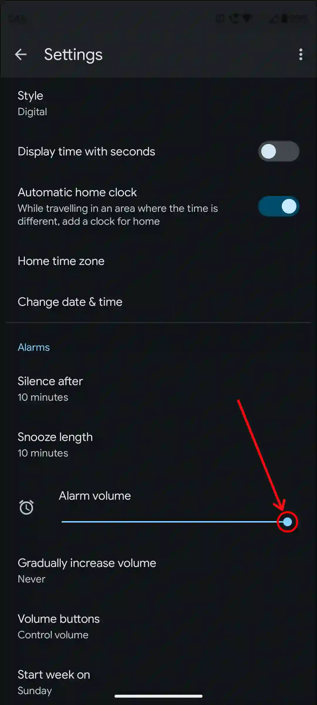 increase clock alarm volume