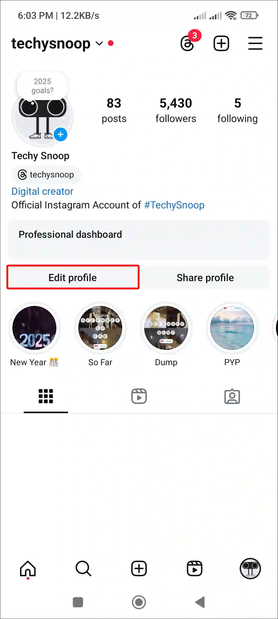 instagram edit profile