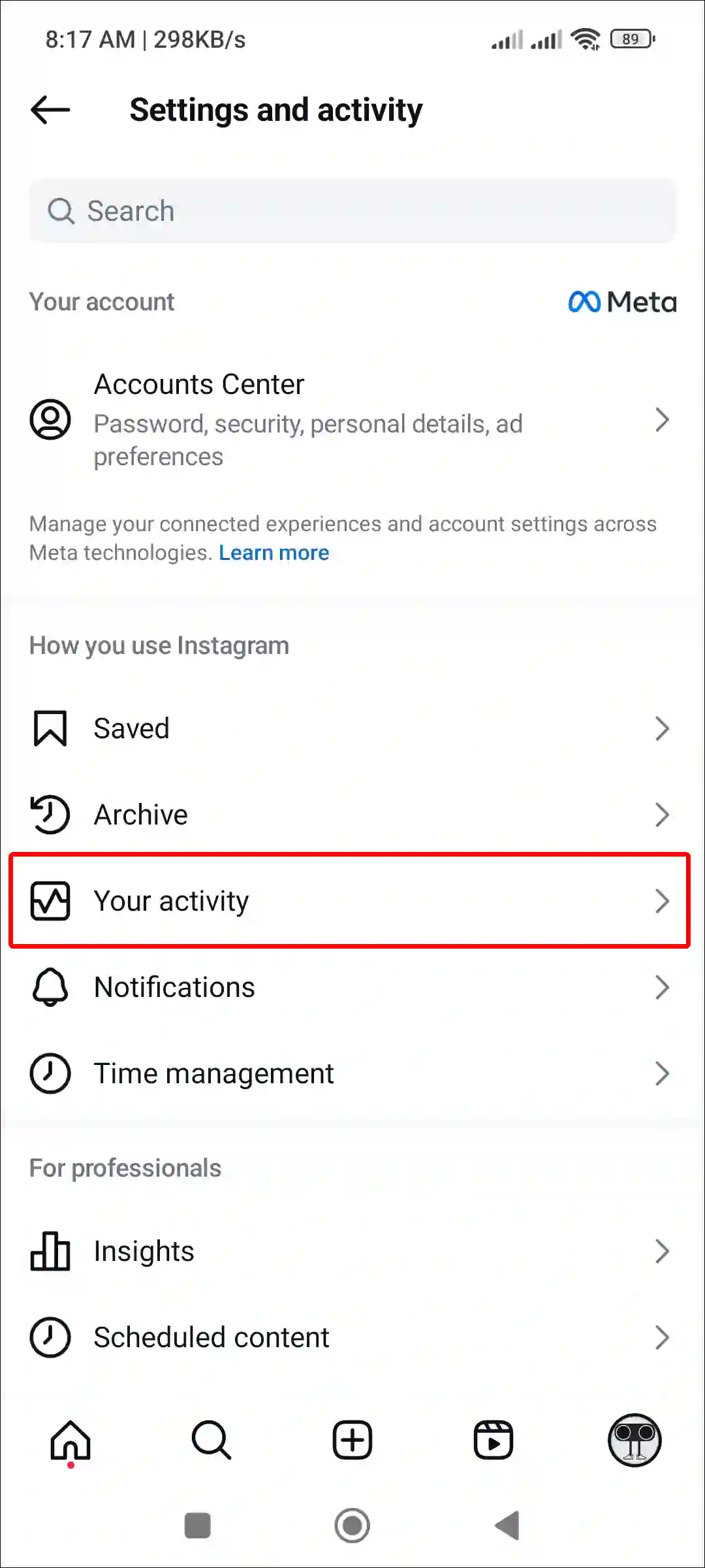 instagram your activity