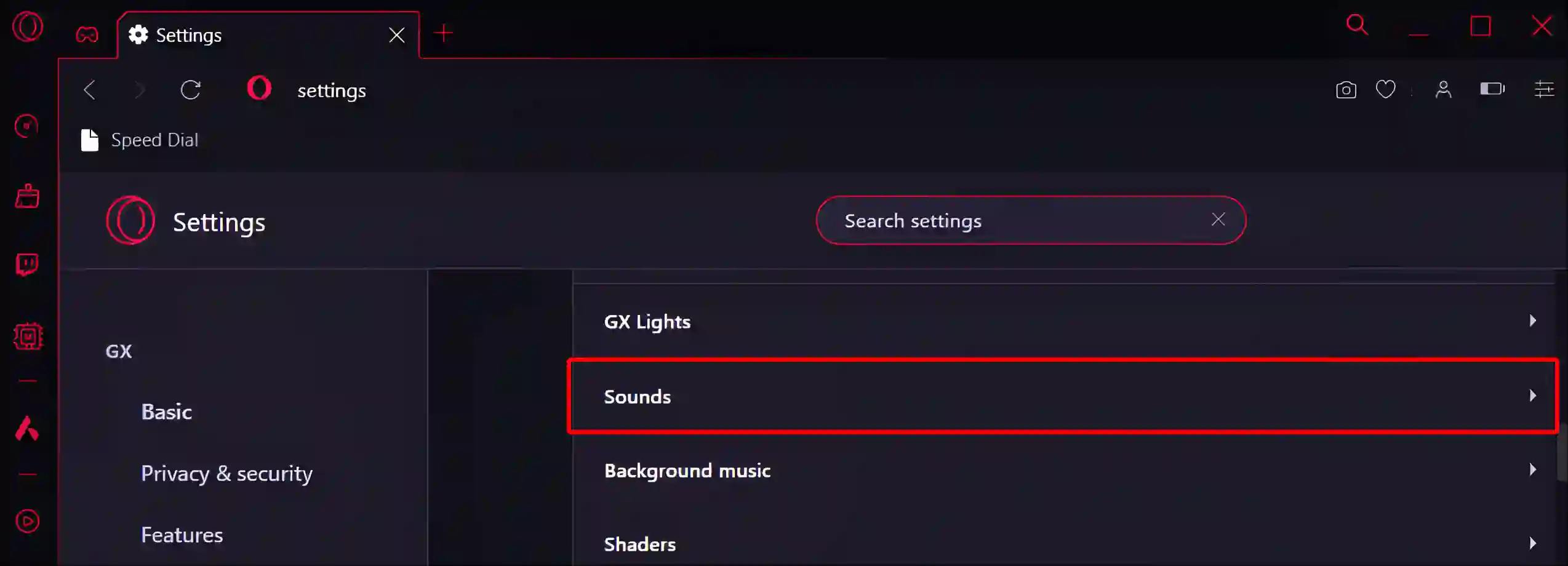 opera gx sounds settings