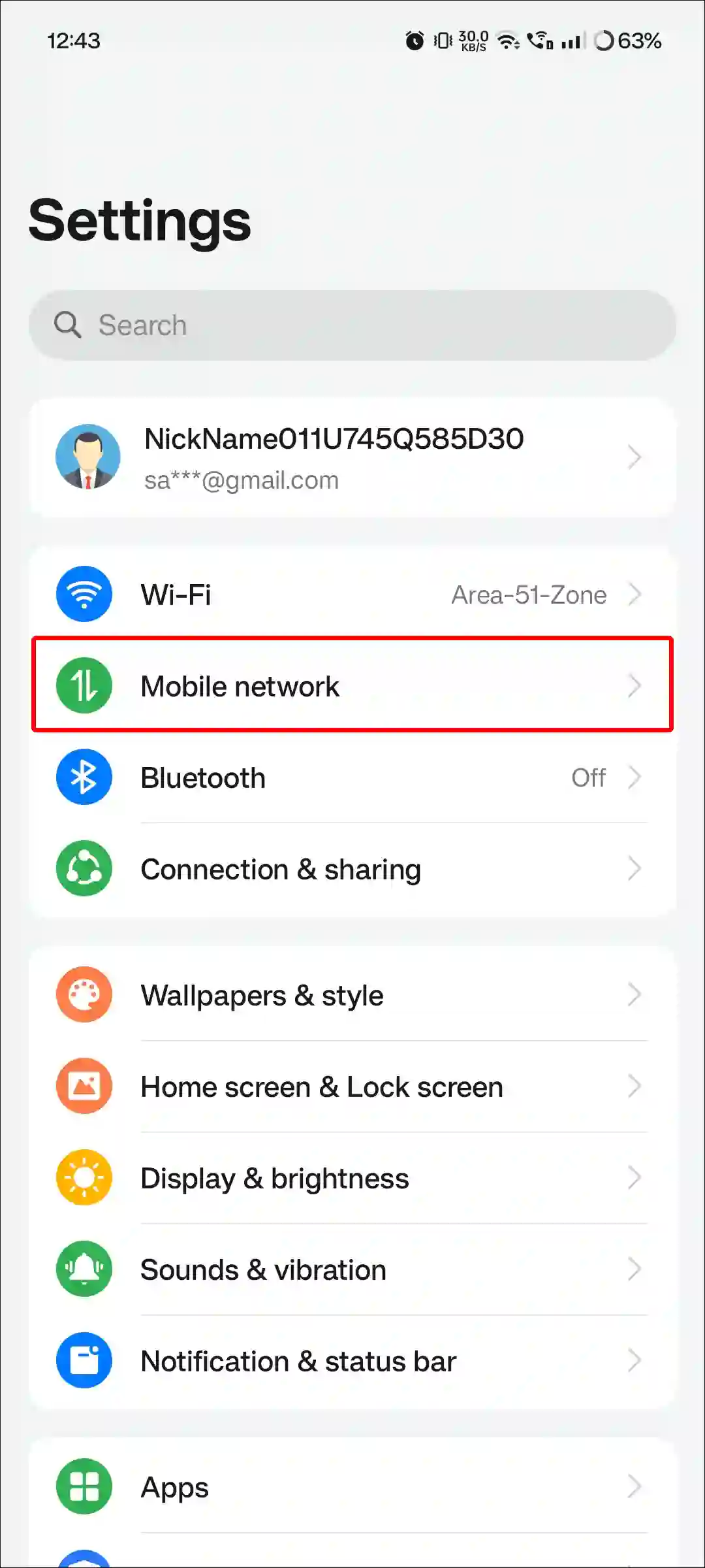 realme mobile network settings