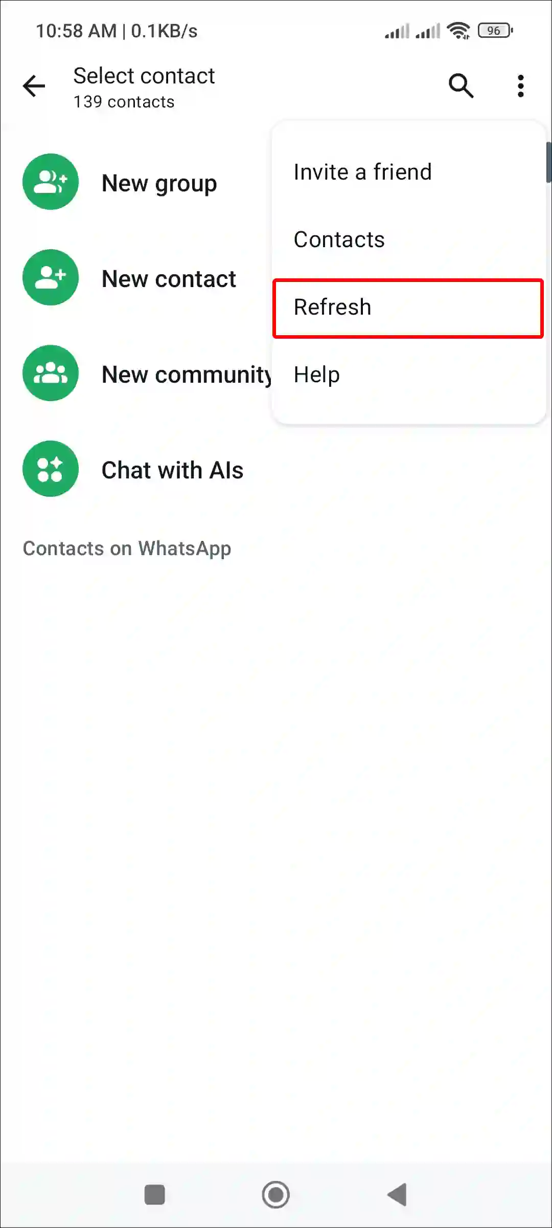 refresh whatsapp contact list