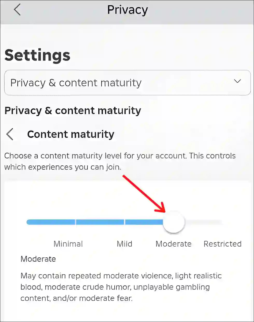 roblox app content maturity moderate