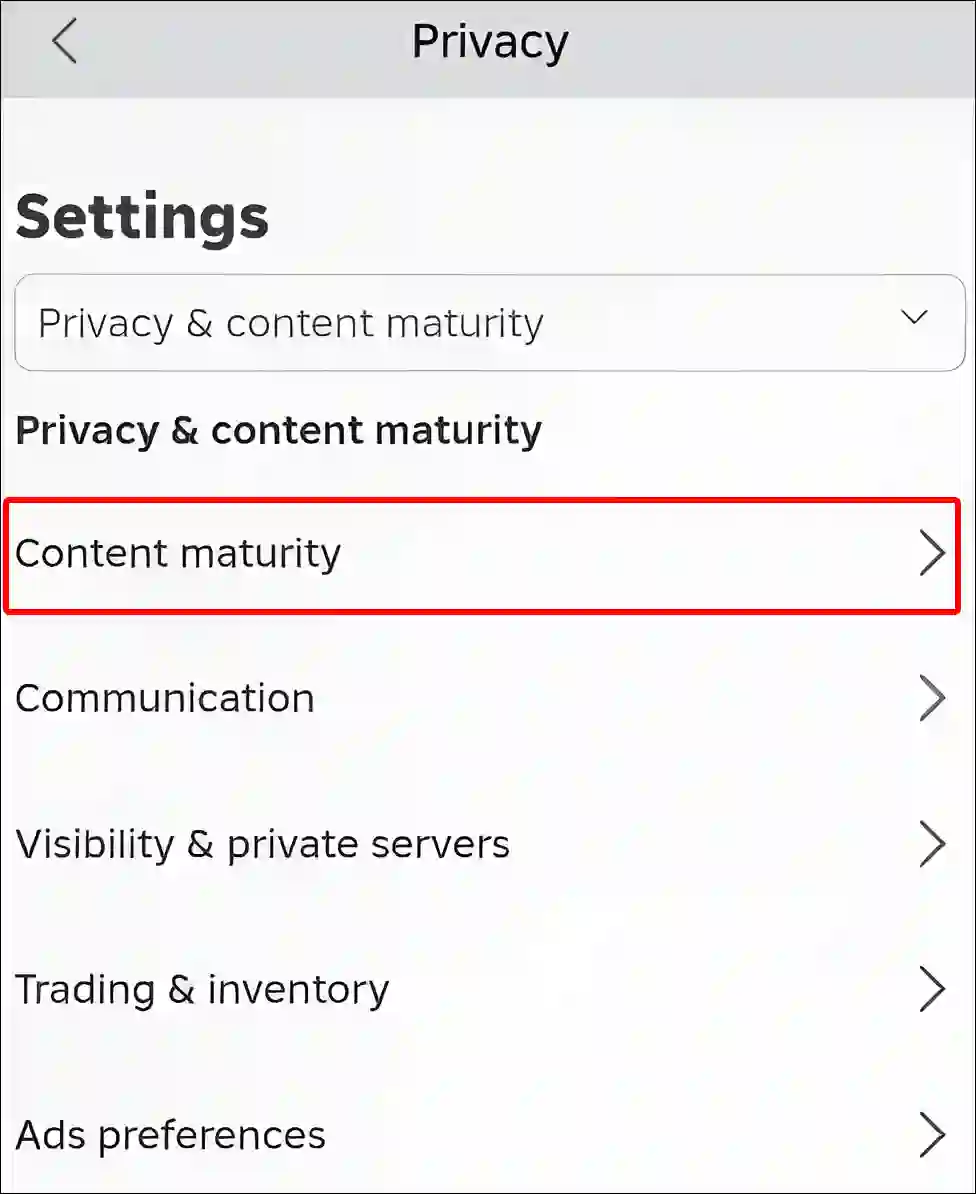 roblox app content maturity settings