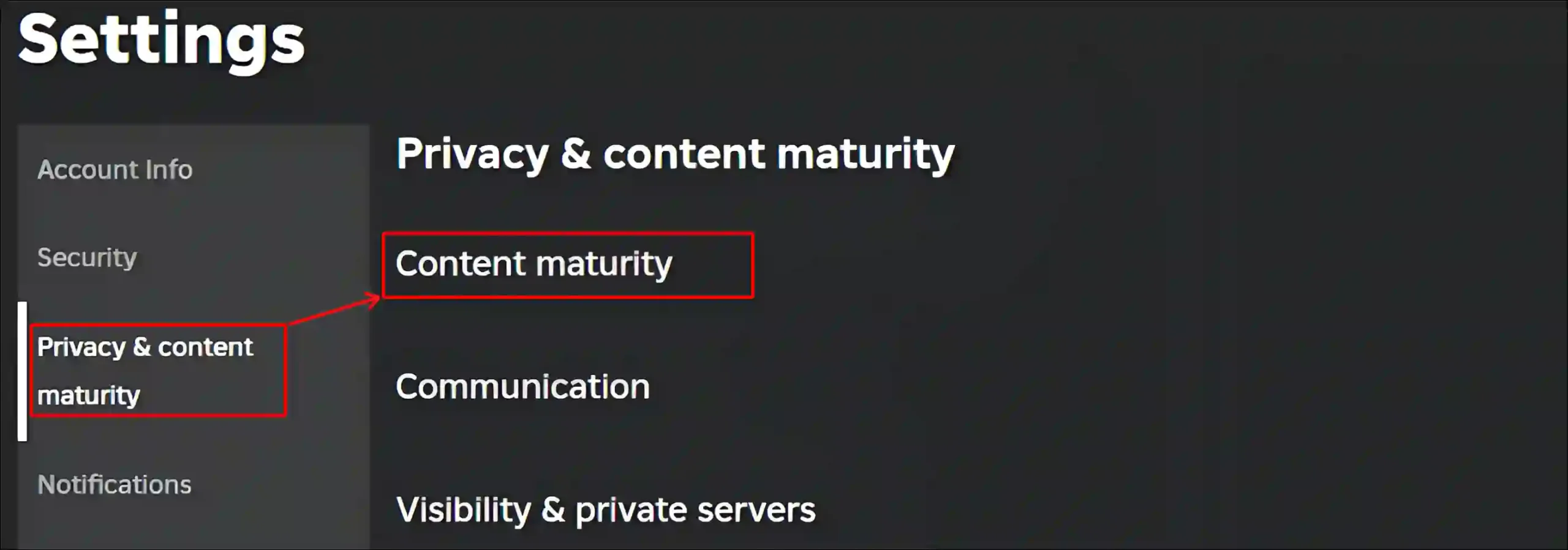 roblox website content maturity settings