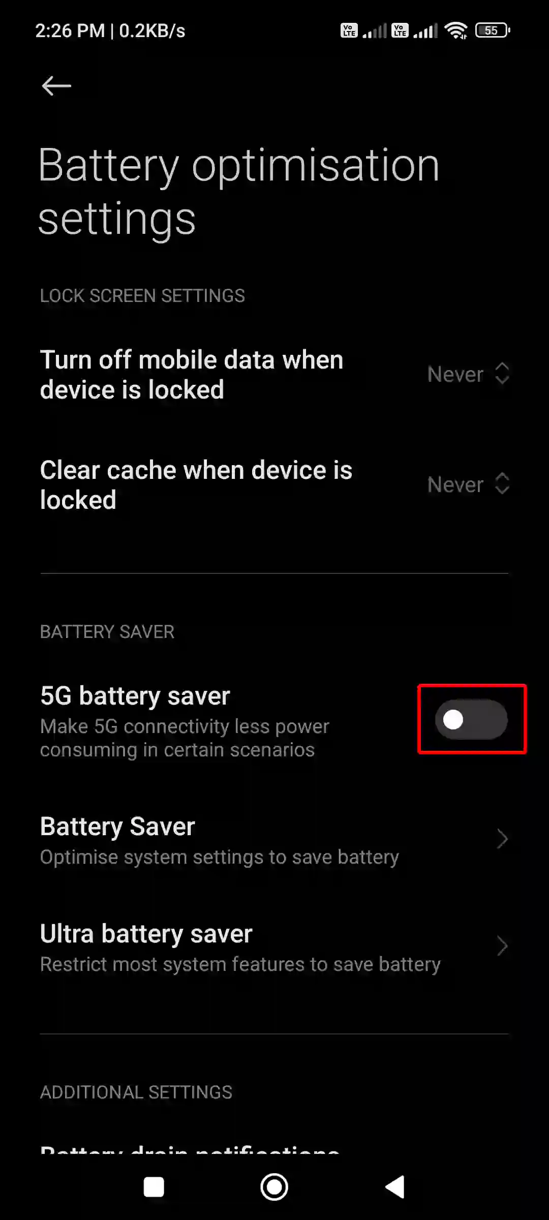 turn off 5g battery saver