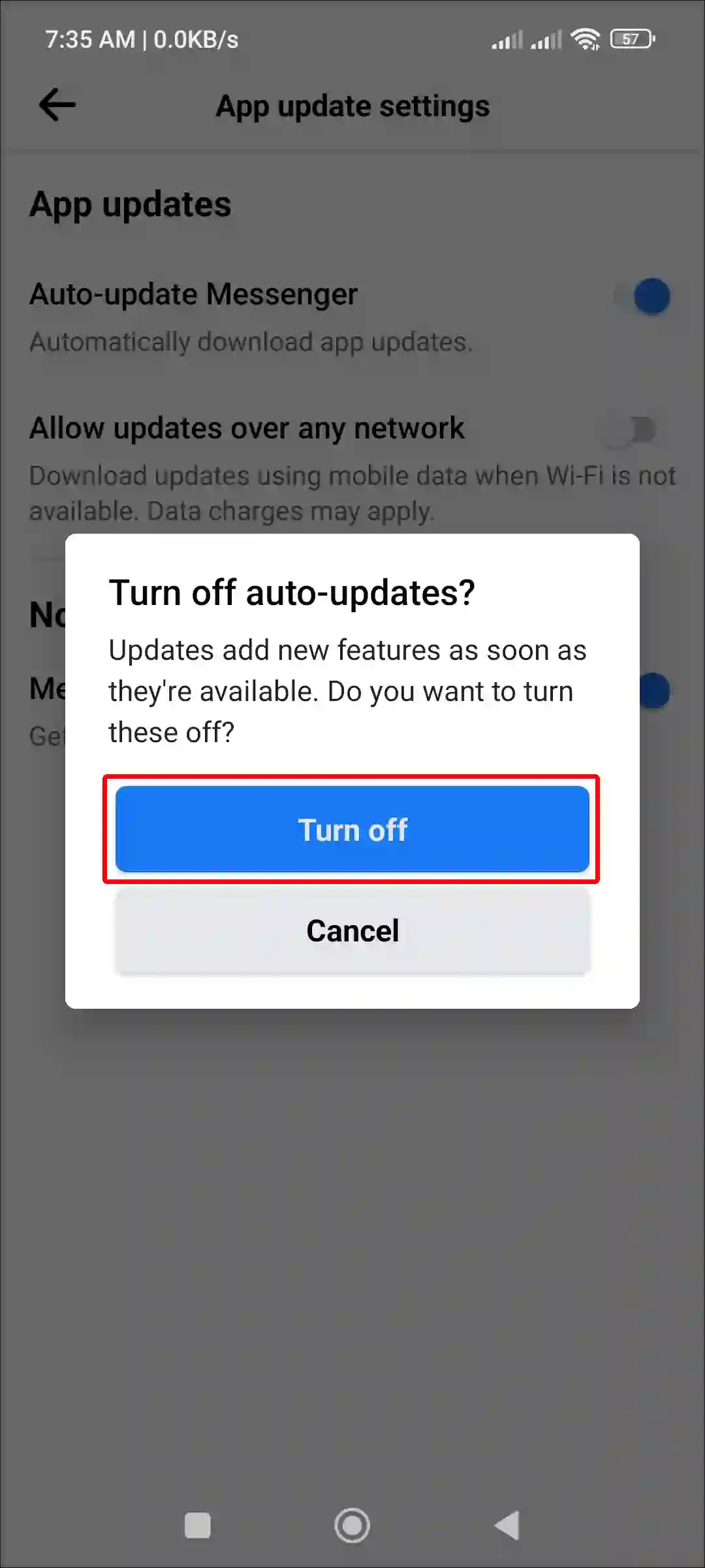 turn off auto-updates messenger