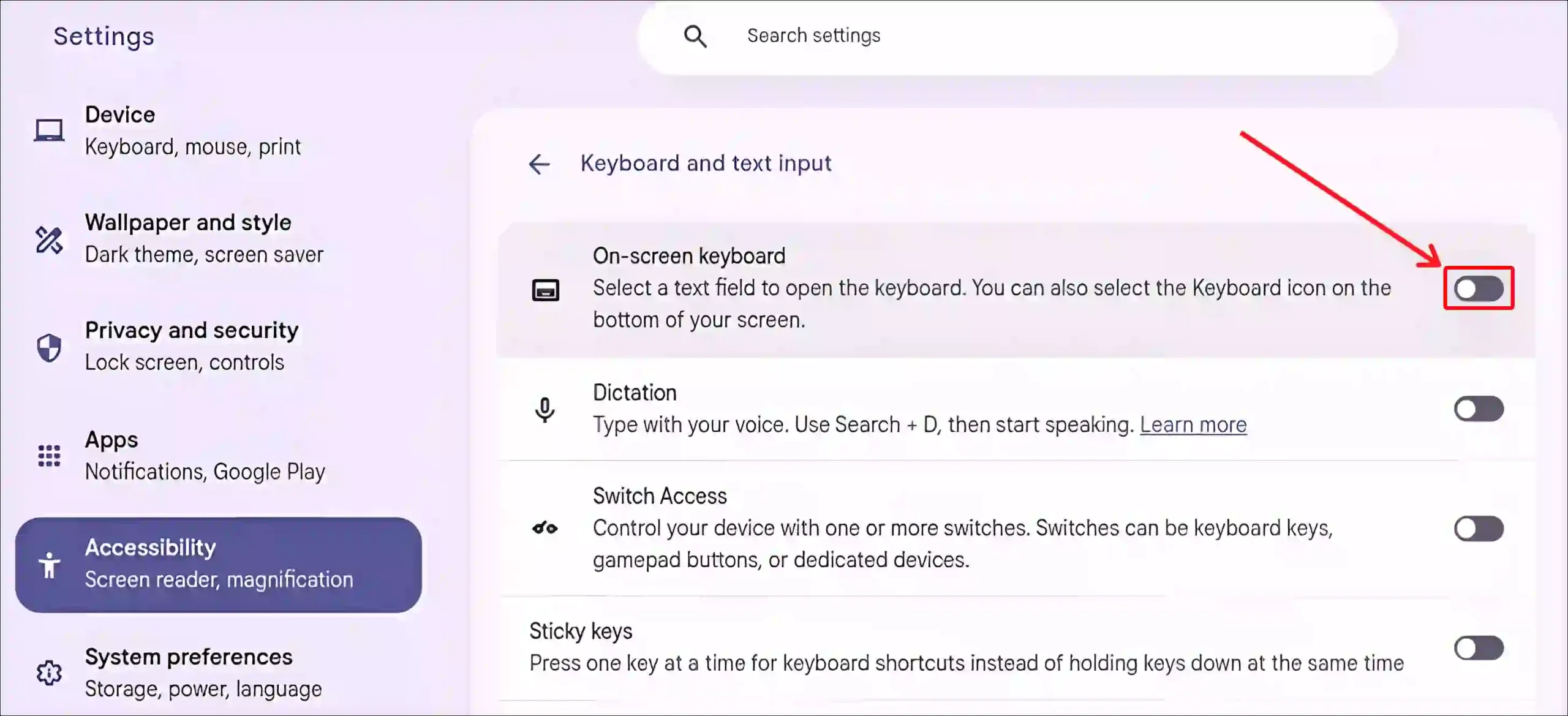 turn off chromebook on-screen keyboard