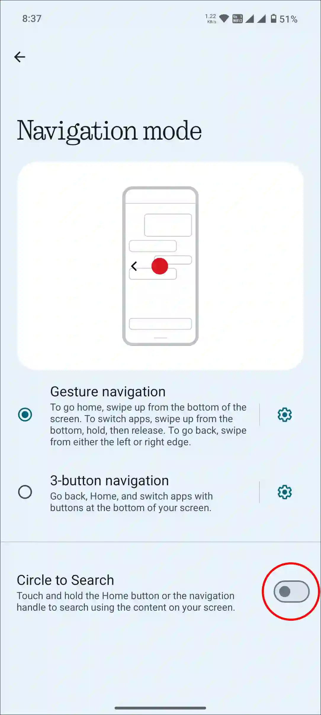 turn off circle to search nothing phone