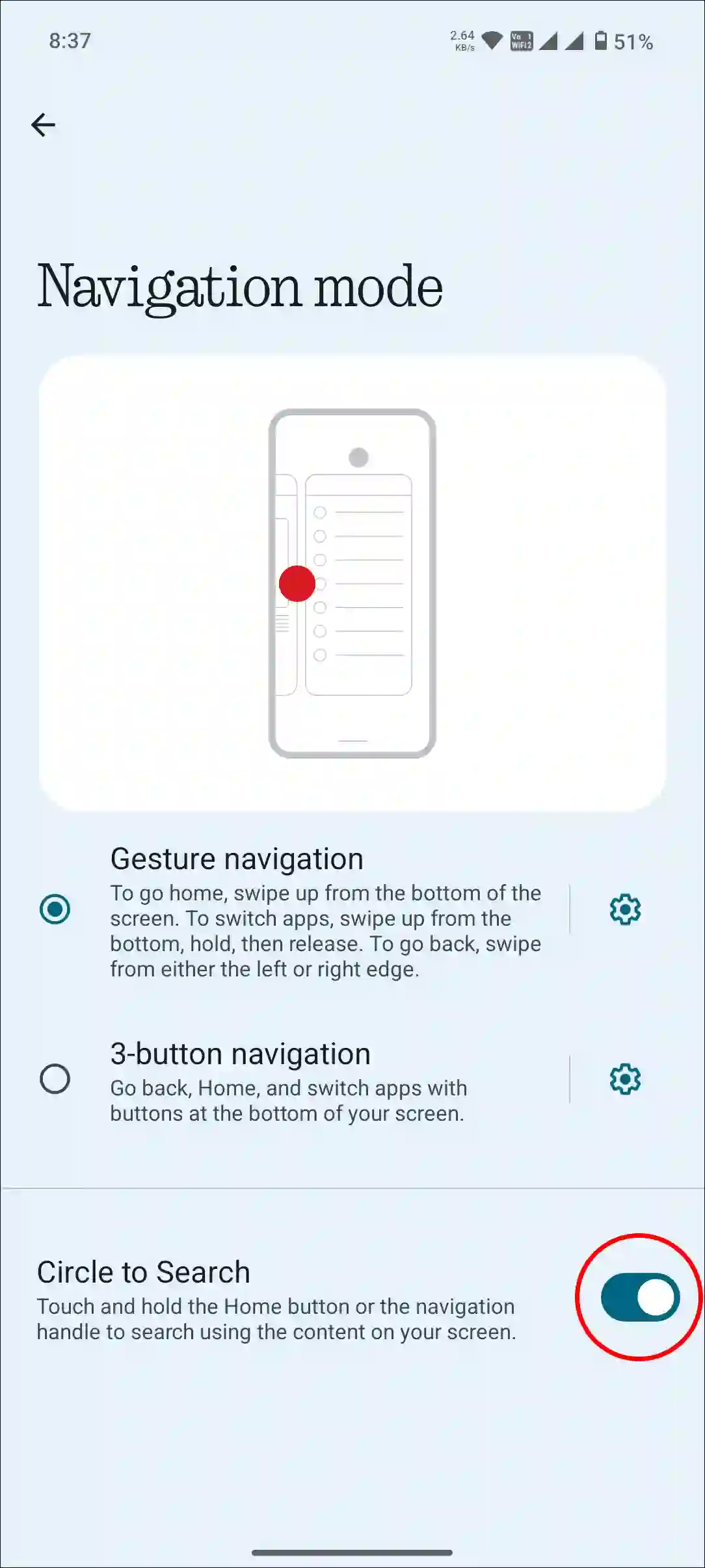 turn on circle to search nothing phone