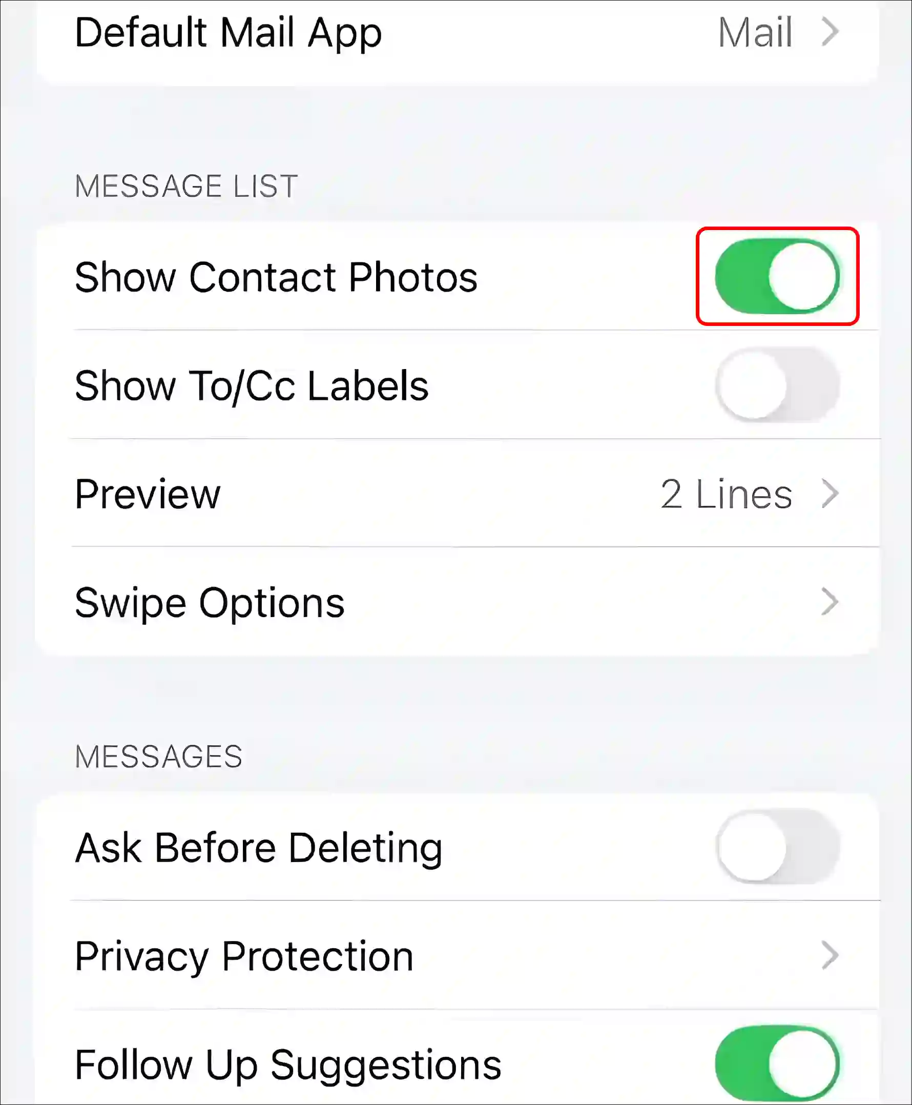 turn on contact photos in mail app iphone