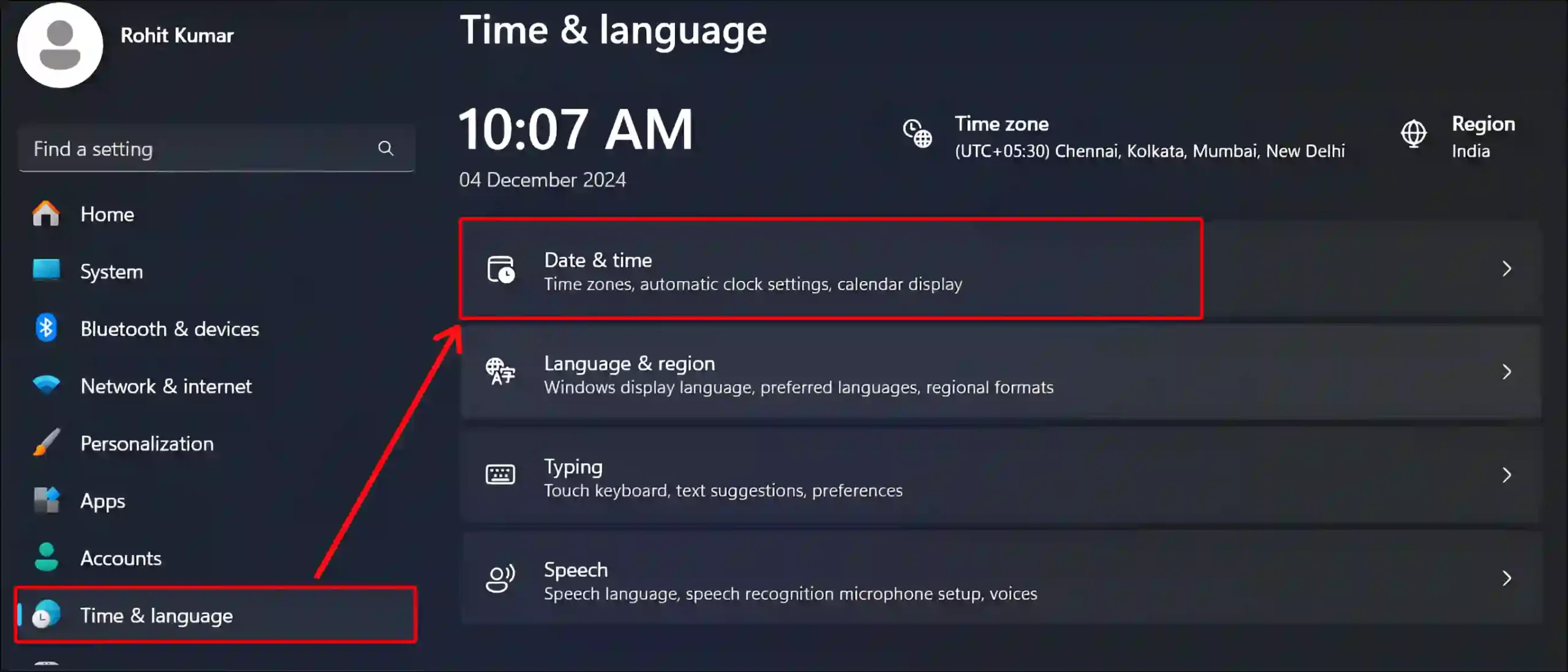 windows 11 date & time settings