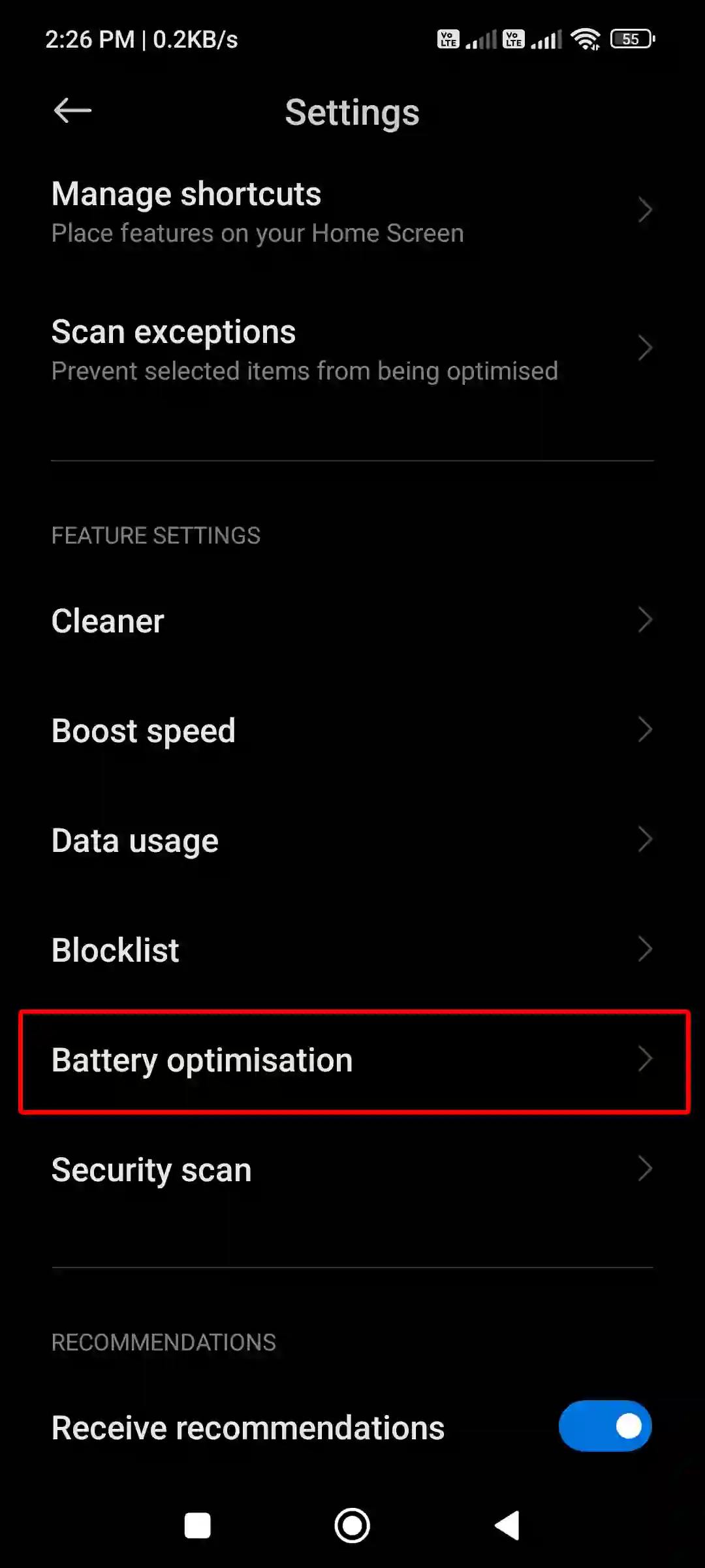 xiaomi battery optimisation