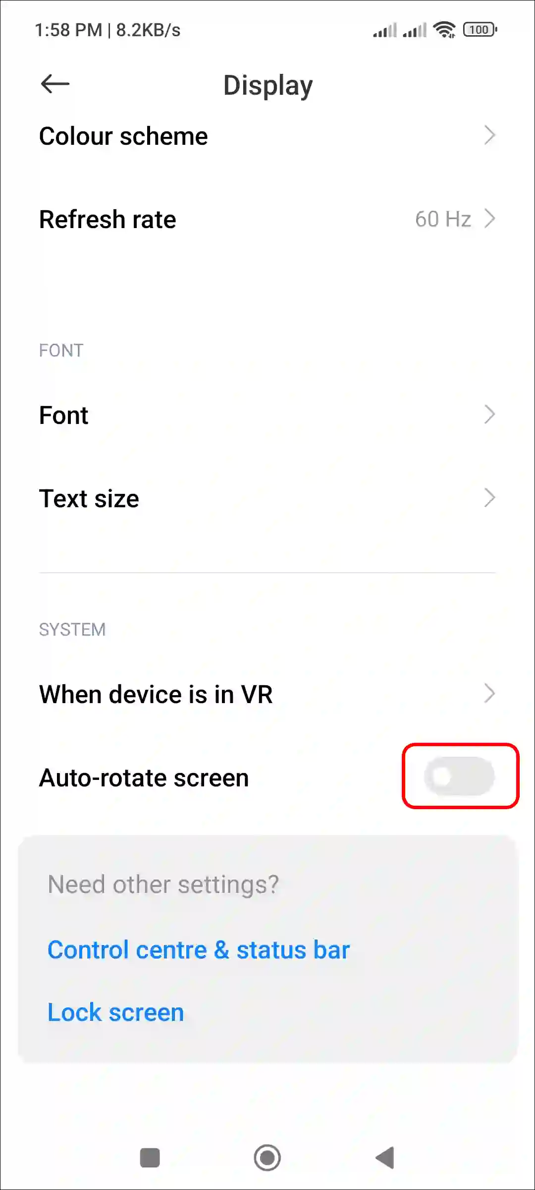 xiaomi display rotate off