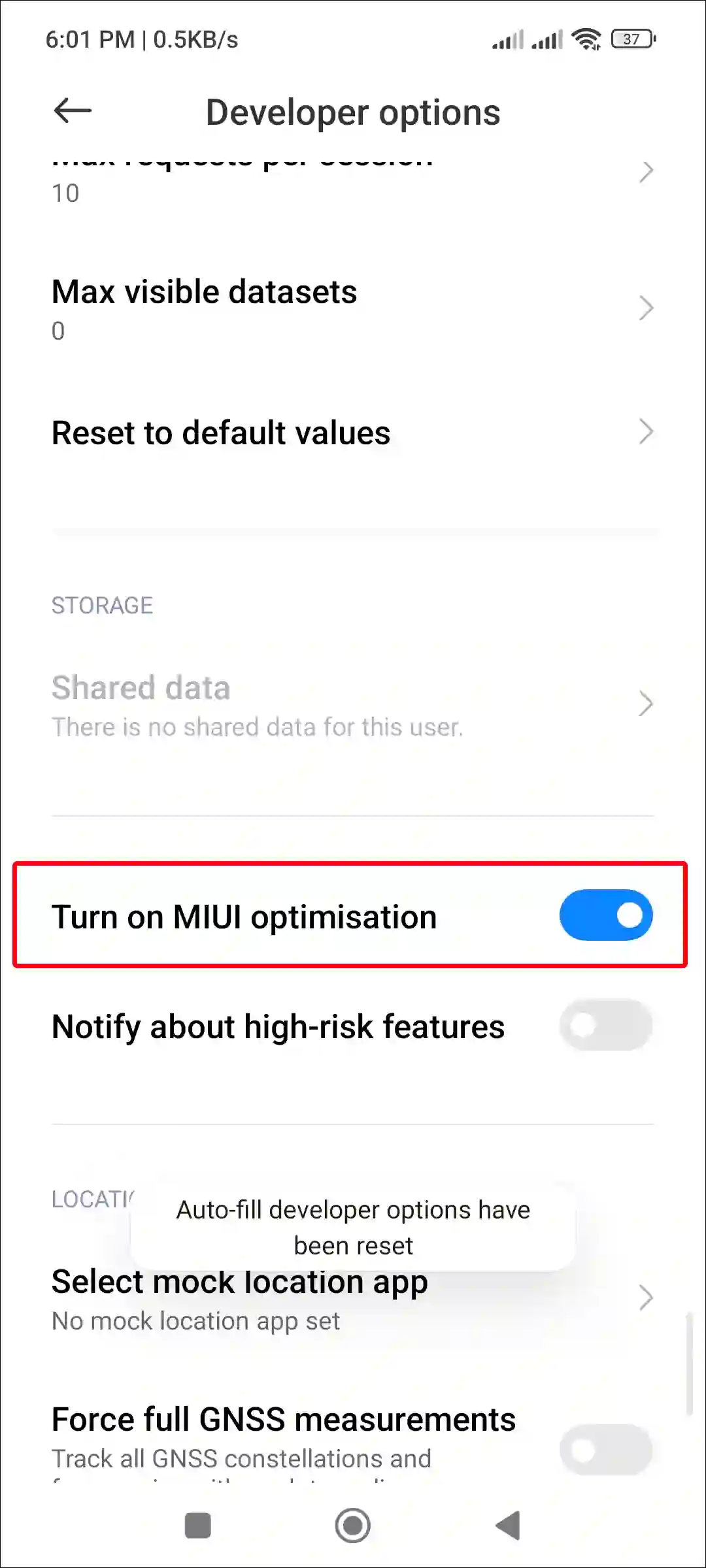 xiaomi miui optimization developer options