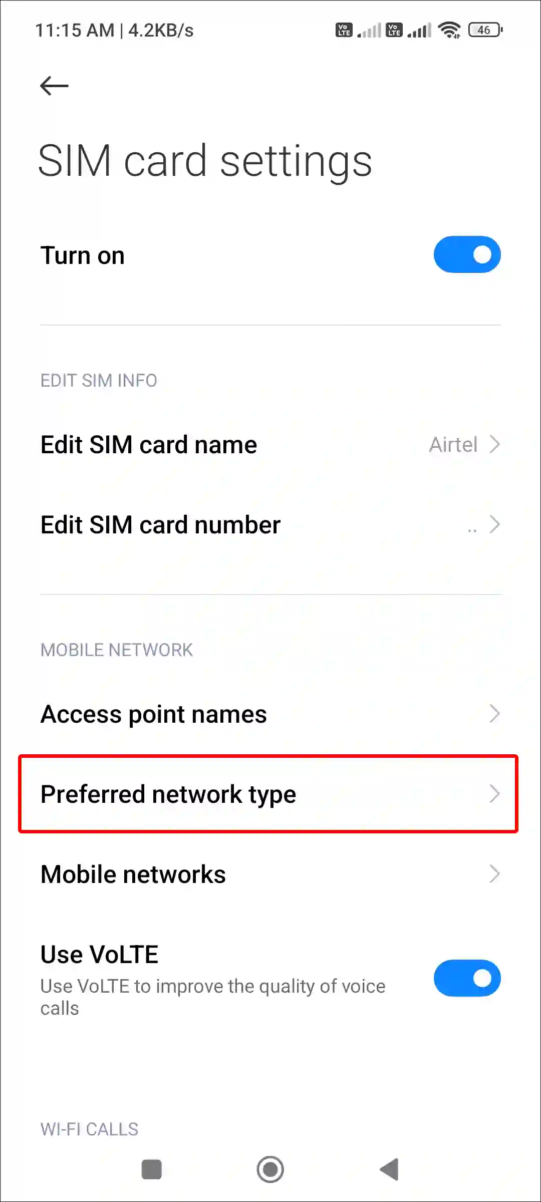 xiaomi preferred network type