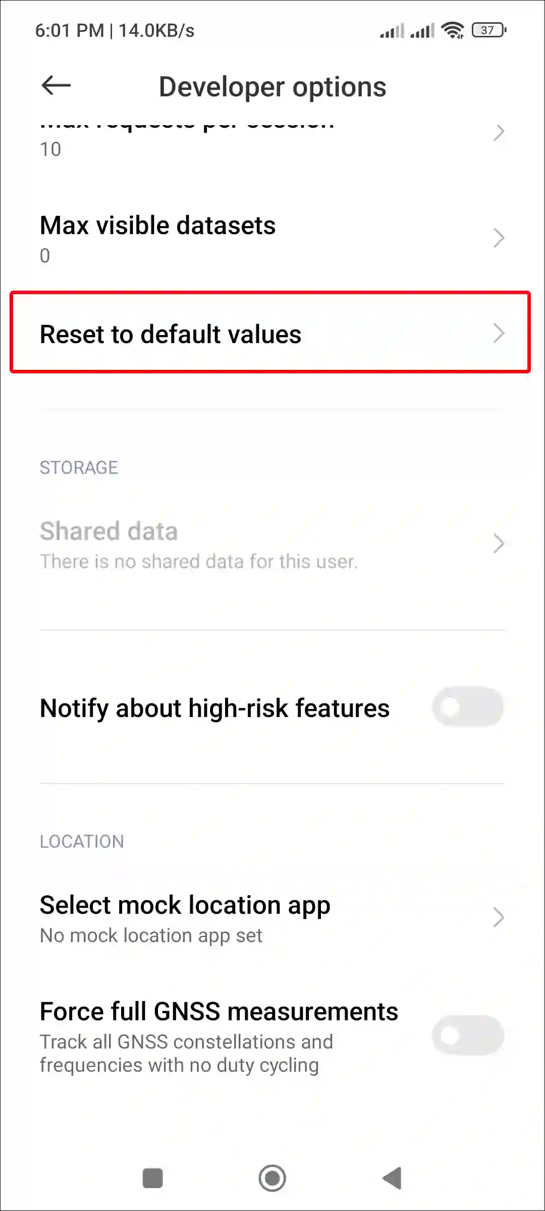 xiaomi reset to default values