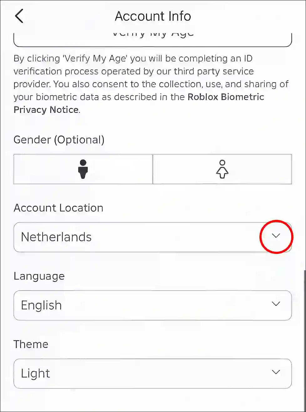 account location on roblox mobile