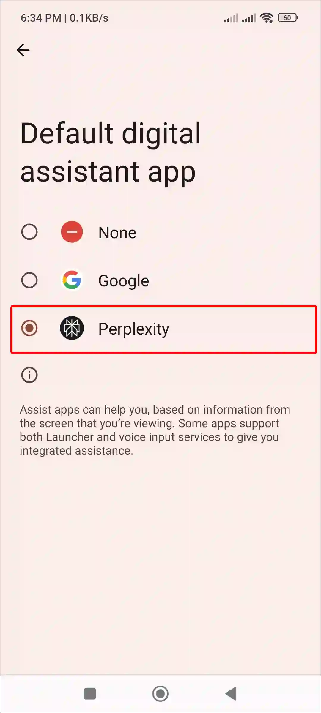 android default digital assistant app perplexity