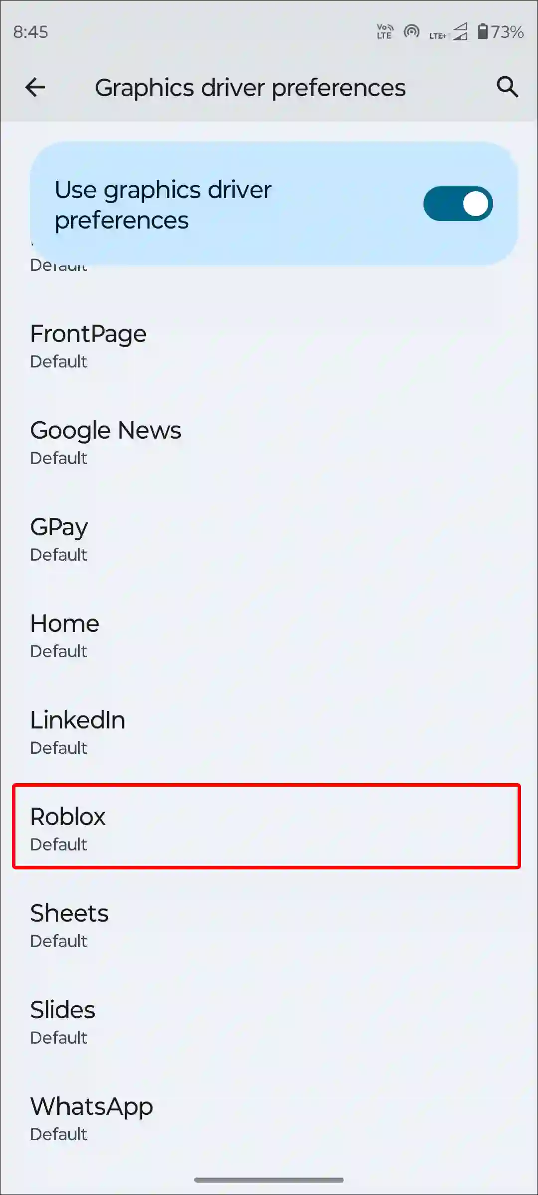 android graphics driver preferences roblox