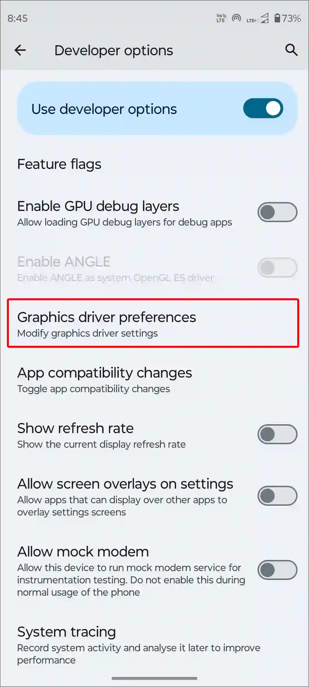 android graphics driver preferences