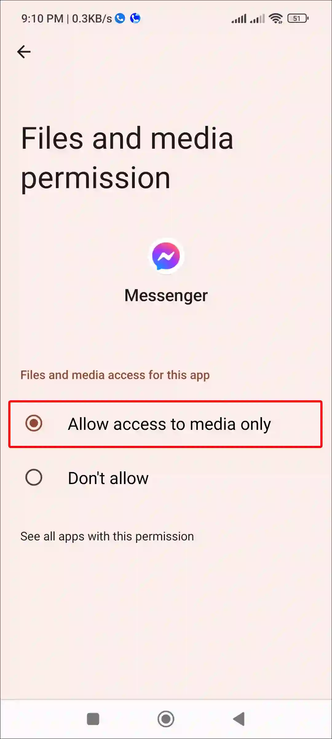 android messenger allow access to media only