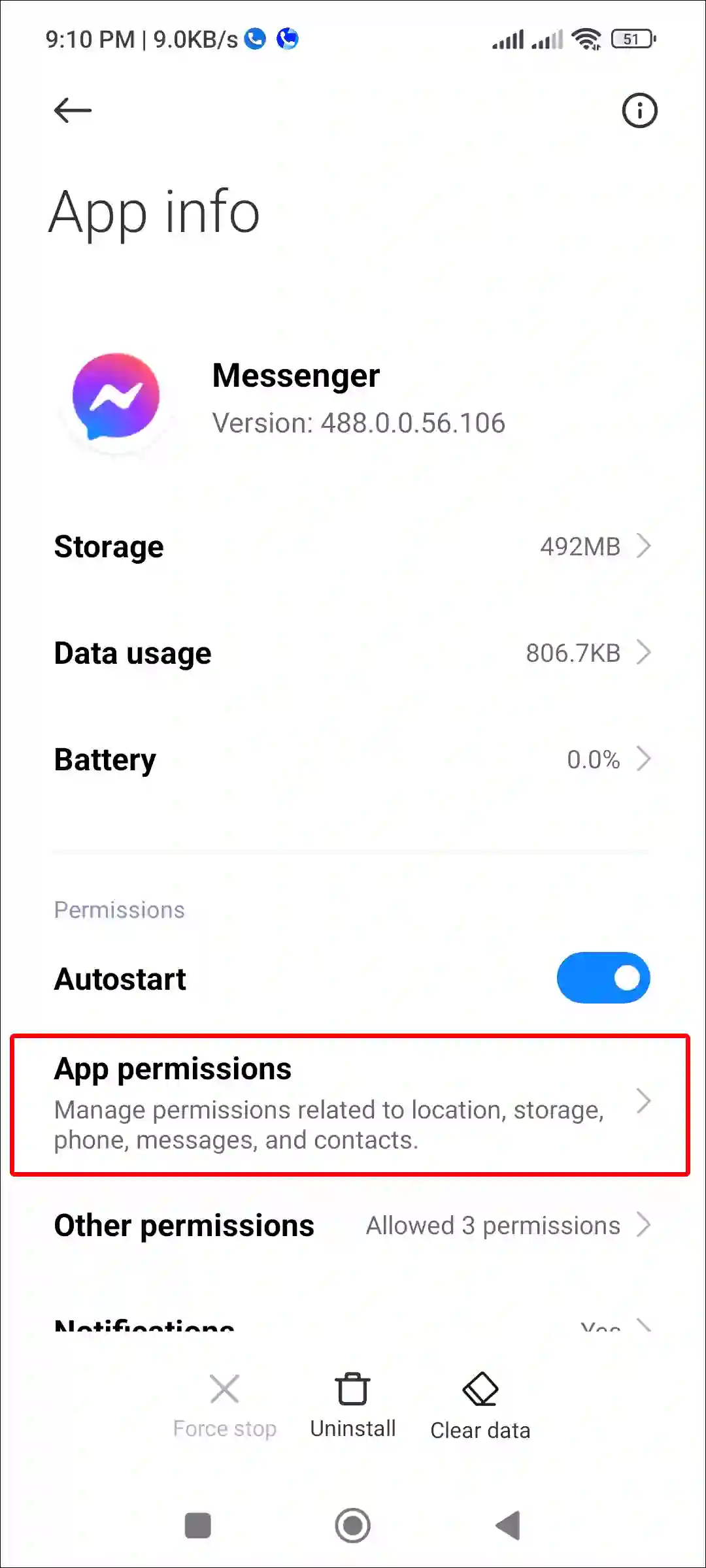 android messenger app permissions